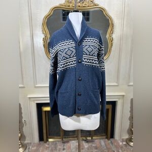J. Crew Cardigan L Blue Fair Isle Lambswool Heritage Gorpcore Cabin Chic